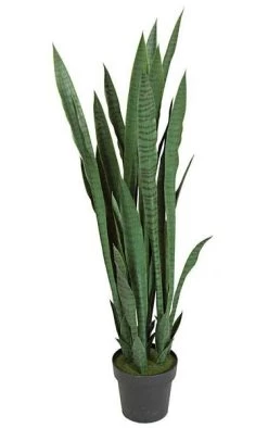 48 Inches Plastic Sansevieria Plant - 46 Dark Green Leaves - 7 Inches Weighted Base