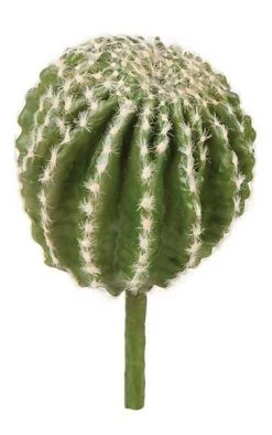 9.5 Inches Plastic Barrel Cactus - Green - Pink Flocked Needles