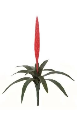 27 Inches Outdoor Tropical Artificial Vriesea Splendens Bromeliad - 12 Green Leaves - Red Flower
