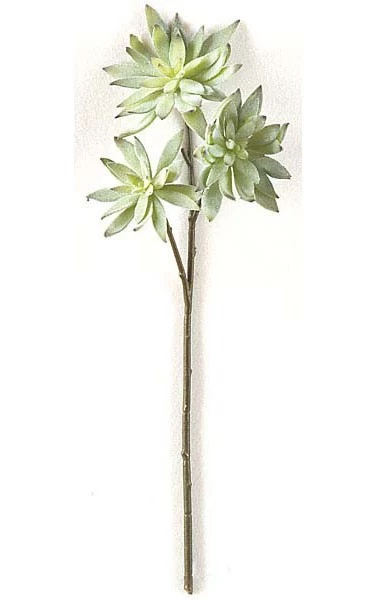 17 Inch Plastic Echeveria - Light Flock - 3 Heads - Green - FIRE RETARDANT