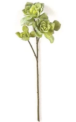 18 Inches Plastic Echeveria - Light Powder - 3 Heads - Green - FIRE RETARDANT