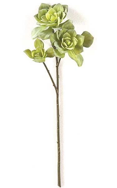 18 Inches Plastic Echeveria - Light Powder - 3 Heads - Green - FIRE RETARDANT