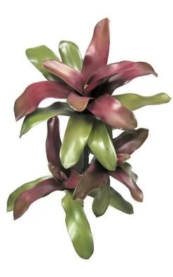 20 Inches Bromeliad Stem - Natural Touch - 3 Heads - 30 Leaves - 12 Inches Width - Red/Green