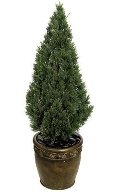 4 Feet Outdoor Plastic Cedar Tree - 1,184 Green Leaves - 14 Inches Width - Weighted Base