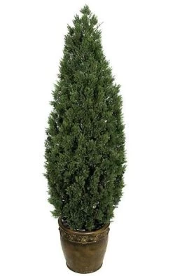 6 Feet Plastic Cedar Tree - 3,416 Green Leaves - 20 Inches Width - Weighted Base