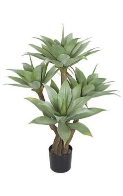 4 Foot Plastic Agave Tree - Synthetic Trunks - 4 Green Heads - 43 Inches Width - Weighted Base - Outdoor UV Protection