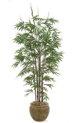 7 Feet Bamboo Palm - 10 Synthetic Black Canes - 1,735 Leaves - Green - Weighted Base