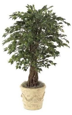 4.5 Foot Decor Mini Ficus Tree - Natural Trunks - 2,030 Leaves - Green - Weighted Base