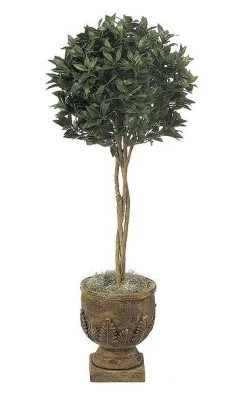 4.5 Feet Artificial Bay Leaf Ball Topiary - Natural Trunks - 1,332 Leaves - Green - Weighted Base