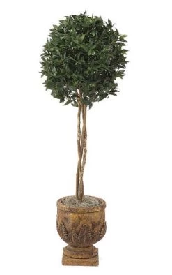 5.5 Feet Artificial Bay Leaf Ball Topiary - Natural Trunks - 1,628 Leaves - Green - Weighted Base