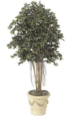 6.5 Foot Decor Faux Ficus Tree With Air Roots - Natural Trunks - 2,880 Leaves - Weighted Base