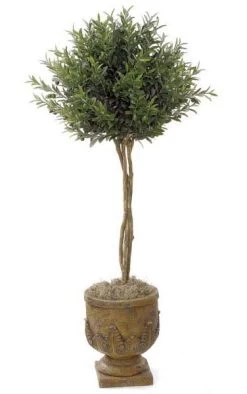 4.5 Feet Artificial Olive Ball Topiary - Natural Trunks - 1,536 Leaves - Green - Weighted Base