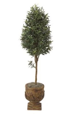 6 Feet Artificial Olive Tree - Natural Trunk - 2,392 Leaves - 66 Green/Brown Olives - Weighted Base