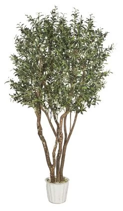 7 Foot Custom Made Artificial Olive Tree W/ Olives On Natural Wood