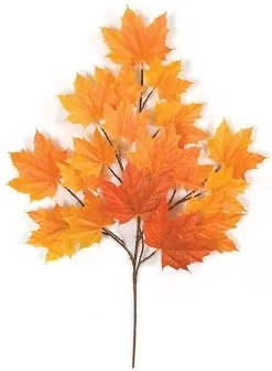 33 Inches Sugar Maple Branch - 18 Leaves - Red/Orange - FIRE RETARDANT