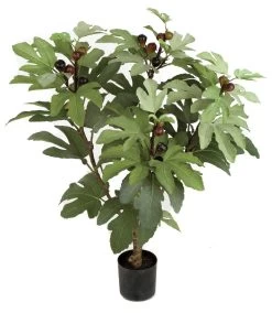 3 Feet Fig Tree - Synthetic Trunk - 60 Leaves - 21 Fruit - Green