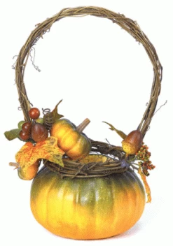 11 Inches Pumpkin Basket With Handle Orange/Green