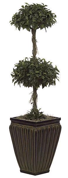Faux Life Like 3.5 Feet Ficus Topiary - Double Ball - Natural Touch - Synthetic Trunk