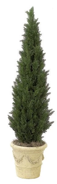 5 Feet Plastic Outdoor UV Rated Cedar Pine Tree - Synthetic Trunk - Green - Weighted Base