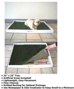 EF-1999 32 Inches X 25 Inches Tray Dog Litter Box With Grass Mat Is Perfect For Dogs