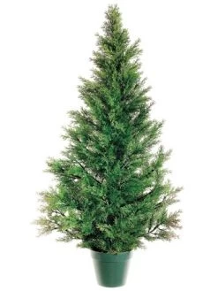 EF-148-GR 48 Inches Plastic Mini Cedar Pine Topiary In Pot Green Indoor/Outdoor