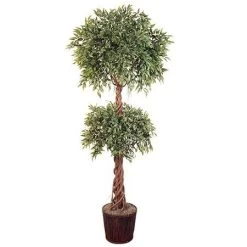 EF-1850 6 Feet Ruscus Double Ball Topiary With Braided Soft Trunk 4462 Lvs