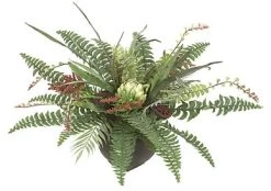 P-80210 15 Inches Mixed Arrangement With Boston Fern And Artichoke - 32 Inches Width - Brown Square Pot