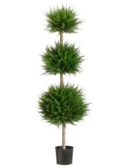 EF-214 4 Feet Canadian Cypress Triple Ball Topiary Green Indoor/Outdoor(Price Is For A 2pc Set)