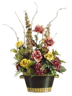 EF-WF2672 19"Hx20"Wx18"L Hydrangea/Rose In Ceramic Container Brick Mustard