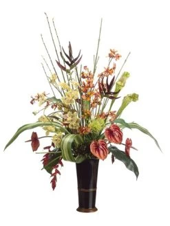 EF-WF2663 38"Hx31"Wx18"L Anthurium/Heliconia/Orchid In Ceramic Vase Orange Burgundy
