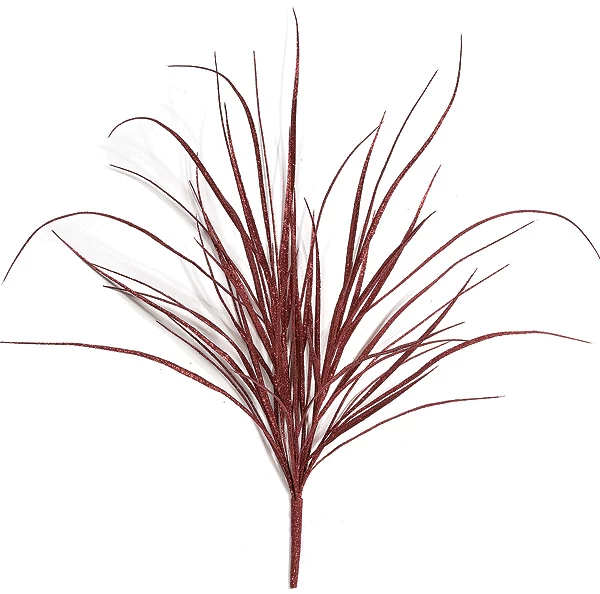 A-72252 36 Inches Glittered Grass Bush - 44 Leaves - 6 Inches Stem - Red
